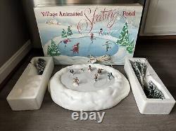 Retired Dept 56 Village Animated Skating Pond Christmas WORKS W Box Complete