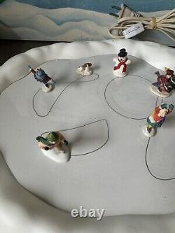Retired Dept 56 Village Animated Skating Pond Christmas WORKS W Box Complete