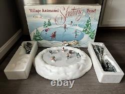 Retired Dept 56 Village Animated Skating Pond Christmas WORKS W Box Complete
