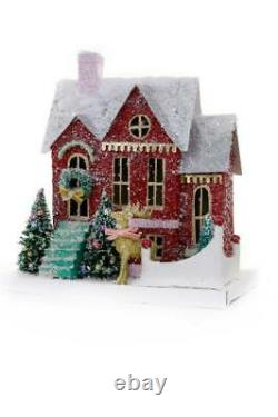 Ruby Red Gold Reindeer City Christmas Village Residence House