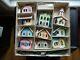 SET OF 10 VINTAGE PUTZ STYLE CARDBOARD HOUSES IN ORIGINAL BOX withWORKING LIGHTS