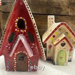 Set of 2 Nathalie Lete Anthropologie Holiday Village House 2021 Christmas