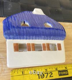 Set of 3 Vintage Ursula Leyk Tea Light Cottages`withBlue RoofsDated 1985 and 1988