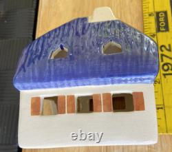 Set of 3 Vintage Ursula Leyk Tea Light Cottages`withBlue RoofsDated 1985 and 1988