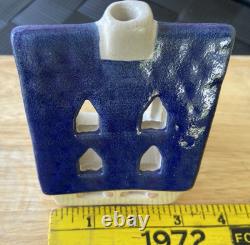 Set of 3 Vintage Ursula Leyk Tea Light Cottages`withBlue RoofsDated 1985 and 1988