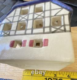 Set of 3 Vintage Ursula Leyk Tea Light Cottages`withBlue RoofsDated 1985 and 1988
