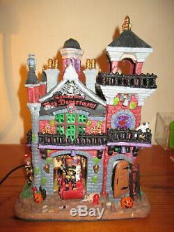 SpookyTown Fire Department Lighted Animated LEMAX Signature building