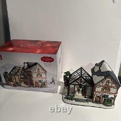St Nicholas Square Village Plant Shop Greenhouse Man Dog Lighted House withBox