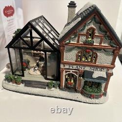 St Nicholas Square Village Plant Shop Greenhouse Man Dog Lighted House withBox