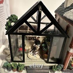 St Nicholas Square Village Plant Shop Greenhouse Man Dog Lighted House withBox