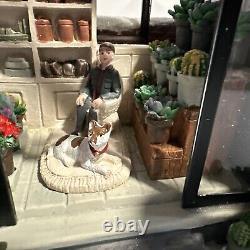 St Nicholas Square Village Plant Shop Greenhouse Man Dog Lighted House withBox