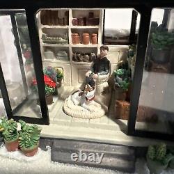 St Nicholas Square Village Plant Shop Greenhouse Man Dog Lighted House withBox
