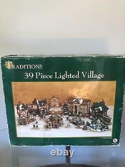 Traditions 39 Piece Lighted Christmas Village COMPLETE