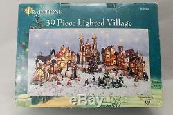 Traditions 39-Piece Lighted Village Christmas Holiday Decoration Set Rare