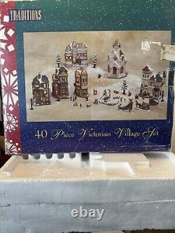 Traditions 40 Pc Victorian Christmas Winter Lighted Village Vintage Complete