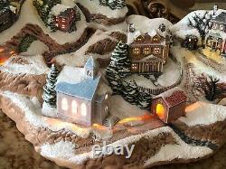 VTG Christmas lighted winter mountain village scene houses trains ceramic decor