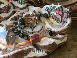 VTG Christmas lighted winter mountain village scene houses trains ceramic decor