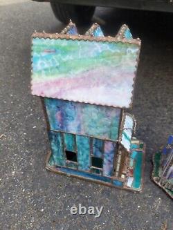 VTG Stained Glass Victorian Lighted House Accent Night Light Village Building