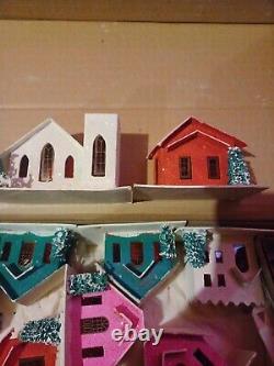 Vintage 12 Putz House Set In Box Sears Roebuck Japan Churches Christmas Village