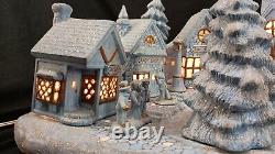 Vintage 1983 Scioto Blue And White 5 Light Christmas Glitter Village RARE 12 Pcs