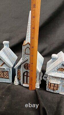 Vintage 1983 Scioto Blue And White 5 Light Christmas Glitter Village RARE 12 Pcs