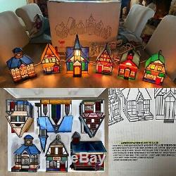 Vintage 1997 Galaxy STAINED GLASS VILLAGE SET Lighted Christmas House NEW IN BOX