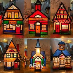 Vintage 1997 Galaxy STAINED GLASS VILLAGE SET Lighted Christmas House NEW IN BOX