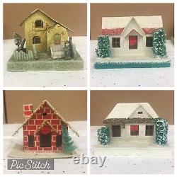 Vintage 21pc Christmas Village PUTZ House Clay Santa Mica Glitter Japan Mix Lot