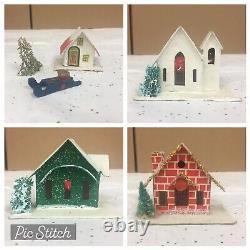 Vintage 21pc Christmas Village PUTZ House Clay Santa Mica Glitter Japan Mix Lot