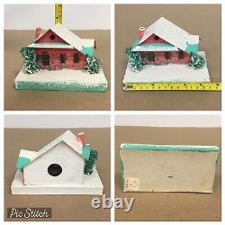 Vintage 7pc Japan Putz MCM 3.5x4 Houses Bottle Brush Trees Christmas Village