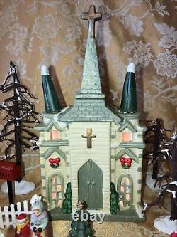 Vintage Ceramic Lighted Christmas Village With Accessories Set Of 42 Pieces