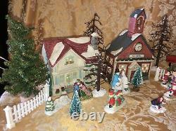 Vintage Ceramic Lighted Christmas Village With Accessories Set Of 42 Pieces