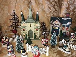 Vintage Ceramic Lighted Christmas Village With Accessories Set Of 42 Pieces