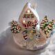 Vintage Ceramic Village Santa Mrs. Claus Carolers W Lighted House & Trees Retro