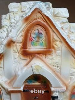 Vintage Chalkware On Board Christmas Diorama Carolers In Front Of Church Rare