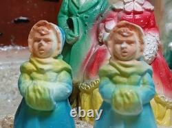 Vintage Chalkware On Board Christmas Diorama Carolers In Front Of Church Rare