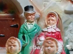 Vintage Chalkware On Board Christmas Diorama Carolers In Front Of Church Rare