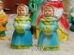 Vintage Chalkware On Board Christmas Diorama Carolers In Front Of Church Rare