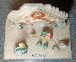Vintage Chalkware On Board Christmas Diorama Carolers In Front Of Church Rare