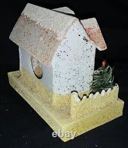 Vintage! Christmas Large Coconut Putz House Santa Figure & Blue Glitter Stucco