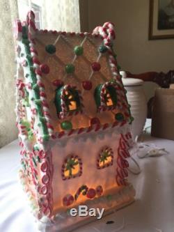 Vintage Cracker Barrel Light Up Snow Frosted Large Candy House Gingerbread YUM