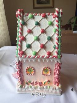 Vintage Cracker Barrel Light Up Snow Frosted Large Candy House Gingerbread YUM