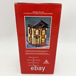 Vintage Crystal Village Illuminated Stained Glass House 2 Story Building #73 NEW