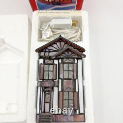 Vintage Crystal Village Illuminated Stained Glass House 2 Story Building #73 NEW