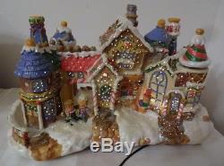 Vintage Fiber Optic Christmas Village Gingerbread House Cookie Candy Tree Motion