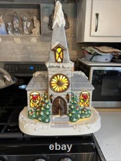 Vintage Handmade Ceramic Christmas Village Church Light Up