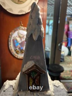 Vintage Handmade Ceramic Christmas Village Church Light Up