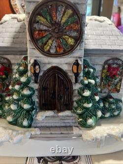 Vintage Handmade Ceramic Christmas Village Church Light Up
