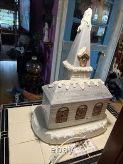 Vintage Handmade Ceramic Christmas Village Church Light Up