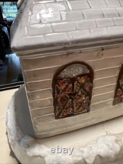 Vintage Handmade Ceramic Christmas Village Church Light Up